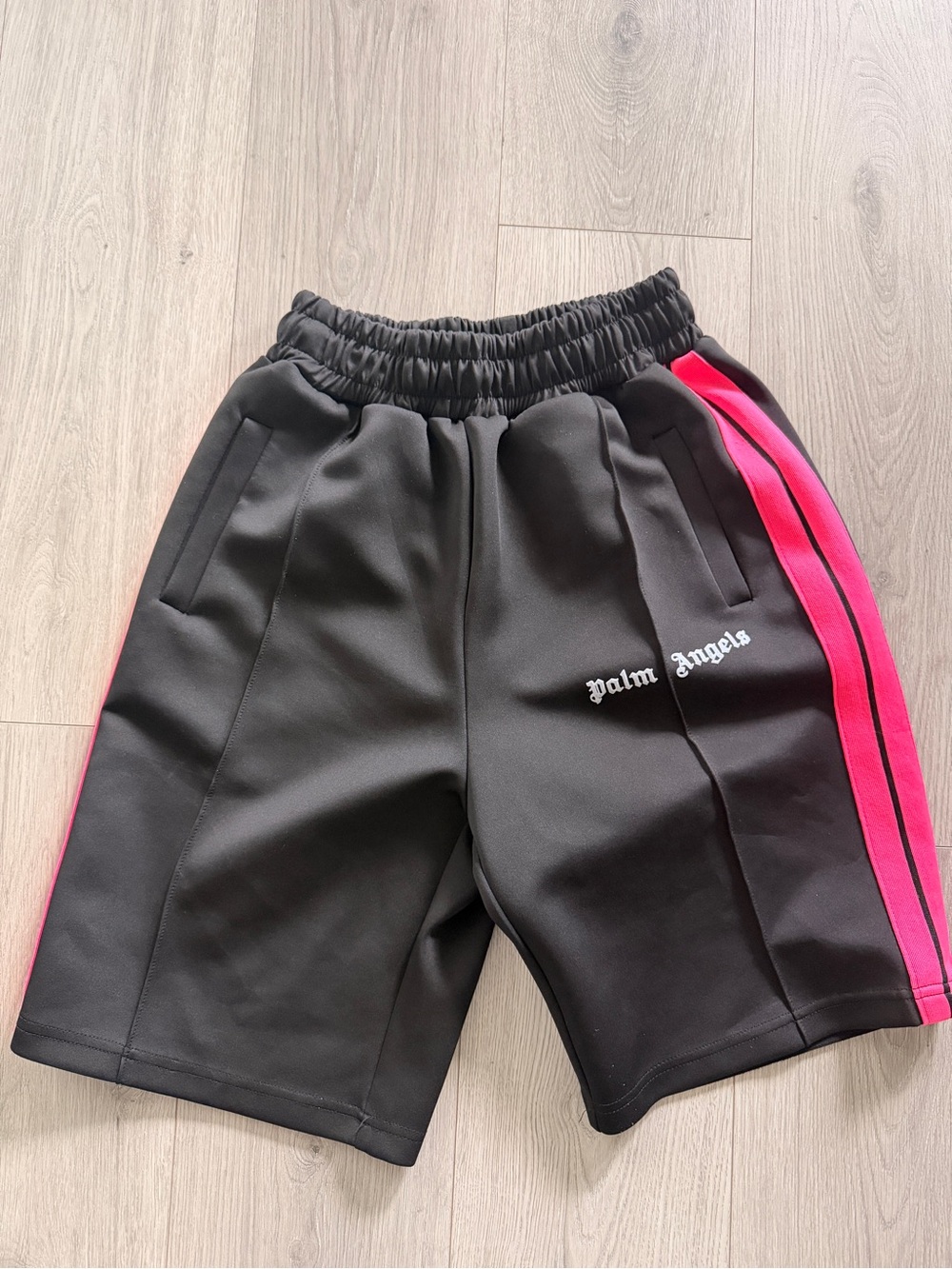Palm Angels Black Shorts with Pink Side Stripe